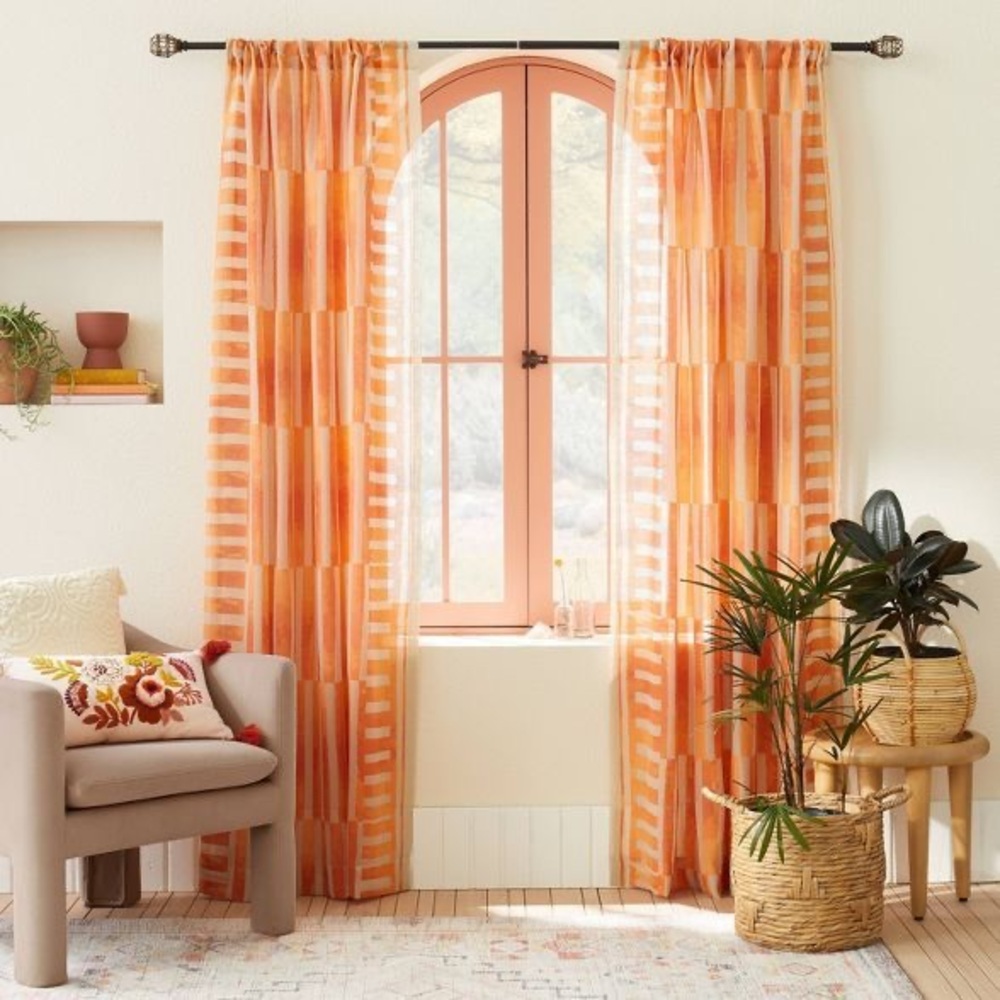 Target Opalhouse designed with Jungalow / Ophelia printed orange sheer curtains